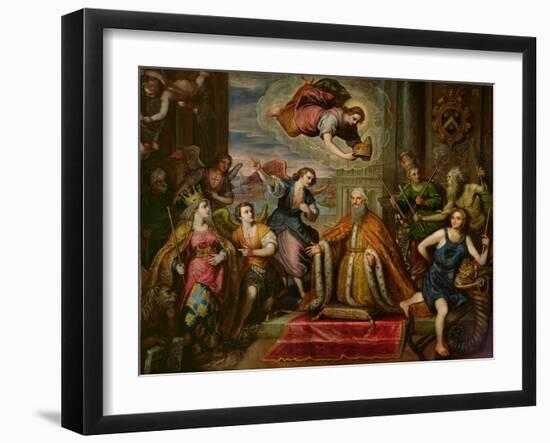 Doge Giovanni Bembo (D.1615) Kneeling before the Personification of the City of Venice-Domenico Robusti Tintoretto-Framed Giclee Print