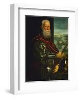 Doge Sebastiano Venier, with the Sea-Battle of Lepanto Against the Turks in the Background-Jacopo Robusti Tintoretto-Framed Giclee Print