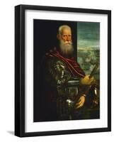 Doge Sebastiano Venier, with the Sea-Battle of Lepanto Against the Turks in the Background-Jacopo Robusti Tintoretto-Framed Giclee Print