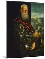Doge Sebastiano Venier, with the Sea-Battle of Lepanto Against the Turks in the Background-Jacopo Robusti Tintoretto-Mounted Giclee Print