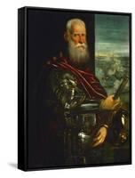 Doge Sebastiano Venier, with the Sea-Battle of Lepanto Against the Turks in the Background-Jacopo Robusti Tintoretto-Framed Stretched Canvas