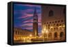 Doges Palace and Campanile after Sunset, Venice, UNESCO World Heritage Site, Veneto, Italy, Europe-Angelo Cavalli-Framed Stretched Canvas