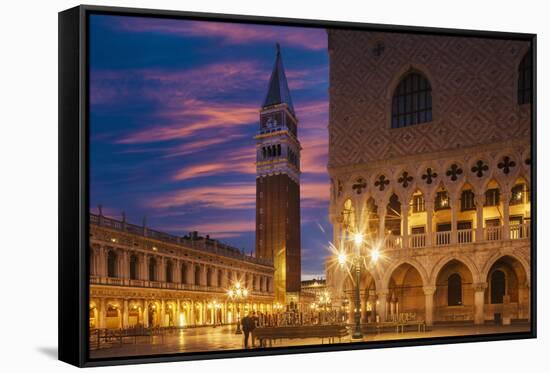 Doges Palace and Campanile after Sunset, Venice, UNESCO World Heritage Site, Veneto, Italy, Europe-Angelo Cavalli-Framed Stretched Canvas