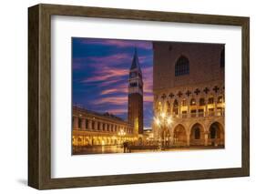 Doges Palace and Campanile after Sunset, Venice, UNESCO World Heritage Site, Veneto, Italy, Europe-Angelo Cavalli-Framed Photographic Print