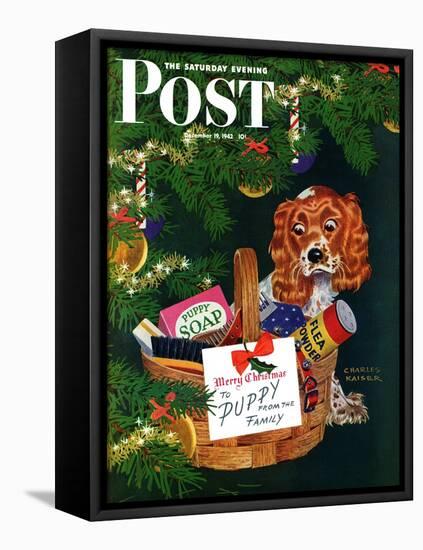 "Doggy Basket," Saturday Evening Post Cover, December 19, 1942-Charles Kaiser-Framed Stretched Canvas