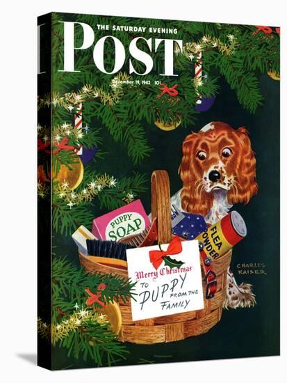 "Doggy Basket," Saturday Evening Post Cover, December 19, 1942-Charles Kaiser-Stretched Canvas