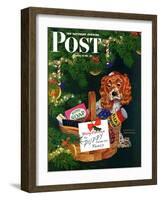 "Doggy Basket," Saturday Evening Post Cover, December 19, 1942-Charles Kaiser-Framed Premium Giclee Print