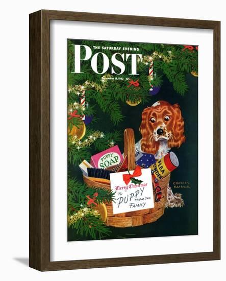 "Doggy Basket," Saturday Evening Post Cover, December 19, 1942-Charles Kaiser-Framed Premium Giclee Print