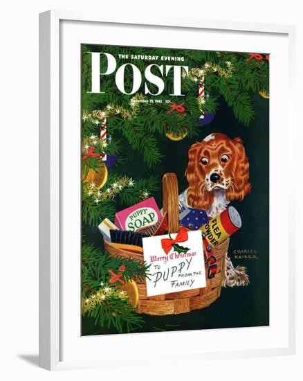 "Doggy Basket," Saturday Evening Post Cover, December 19, 1942-Charles Kaiser-Framed Giclee Print