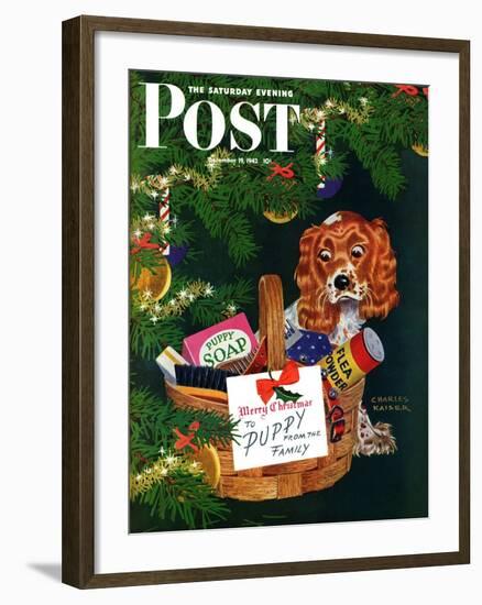 "Doggy Basket," Saturday Evening Post Cover, December 19, 1942-Charles Kaiser-Framed Giclee Print