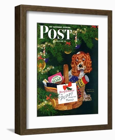 "Doggy Basket," Saturday Evening Post Cover, December 19, 1942-Charles Kaiser-Framed Giclee Print