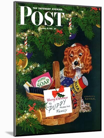 "Doggy Basket," Saturday Evening Post Cover, December 19, 1942-Charles Kaiser-Mounted Giclee Print