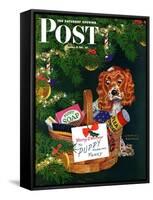 "Doggy Basket," Saturday Evening Post Cover, December 19, 1942-Charles Kaiser-Framed Stretched Canvas