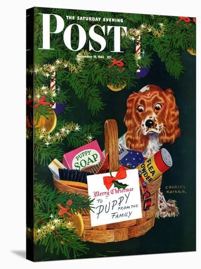 "Doggy Basket," Saturday Evening Post Cover, December 19, 1942-Charles Kaiser-Stretched Canvas