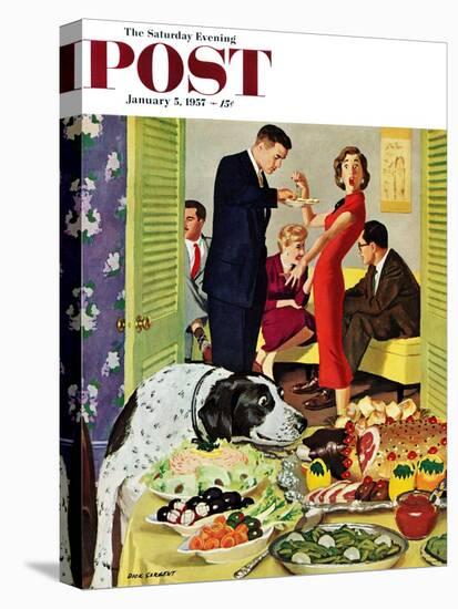 "Doggy Buffet" Saturday Evening Post Cover, January 5, 1957-Richard Sargent-Stretched Canvas