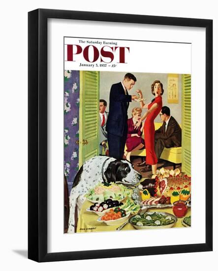 "Doggy Buffet" Saturday Evening Post Cover, January 5, 1957-Richard Sargent-Framed Giclee Print