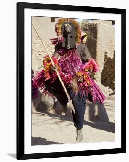 Dogon Country, Tereli, A Masked Dancer Leaps High in the Air at the Dogon Village of Tereli, Mali-Nigel Pavitt-Framed Photographic Print