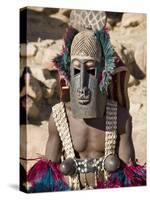Dogon Country, Tereli, A Masked Dancer Wearing Coconut Shell Breasts Performs at the Dogon Village-Nigel Pavitt-Stretched Canvas