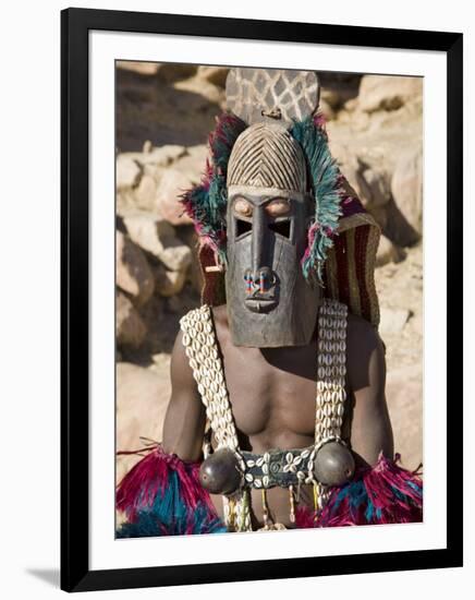 Dogon Country, Tereli, A Masked Dancer Wearing Coconut Shell Breasts Performs at the Dogon Village-Nigel Pavitt-Framed Photographic Print