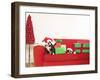 Dogs and Christmas gifts on sofa-null-Framed Premium Photographic Print