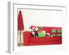 Dogs and Christmas gifts on sofa-null-Framed Premium Photographic Print