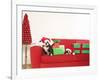 Dogs and Christmas gifts on sofa-null-Framed Photographic Print