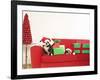 Dogs and Christmas gifts on sofa-null-Framed Photographic Print