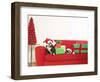 Dogs and Christmas gifts on sofa-null-Framed Photographic Print