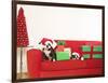Dogs and Christmas gifts on sofa-null-Framed Photographic Print