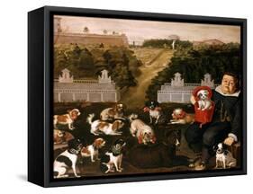 Dogs Belonging to the Medici Family in the Boboli Gardens-Tiberio Di Tito-Framed Stretched Canvas