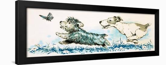 Dogs Chasing a Butterlfly-null-Framed Giclee Print