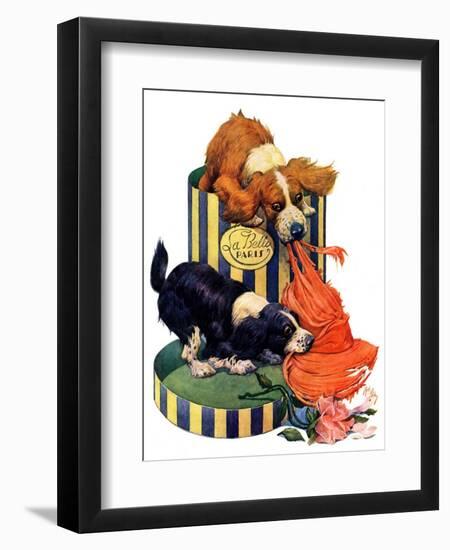 "Dogs Eating Hat,"July 14, 1928-Robert L. Dickey-Framed Premium Giclee Print