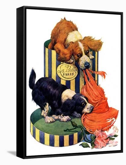 "Dogs Eating Hat,"July 14, 1928-Robert L. Dickey-Framed Stretched Canvas