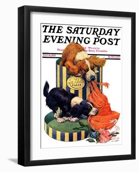 "Dogs Eating Hat," Saturday Evening Post Cover, July 14, 1928-Robert L. Dickey-Framed Giclee Print