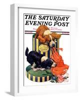 "Dogs Eating Hat," Saturday Evening Post Cover, July 14, 1928-Robert L. Dickey-Framed Giclee Print