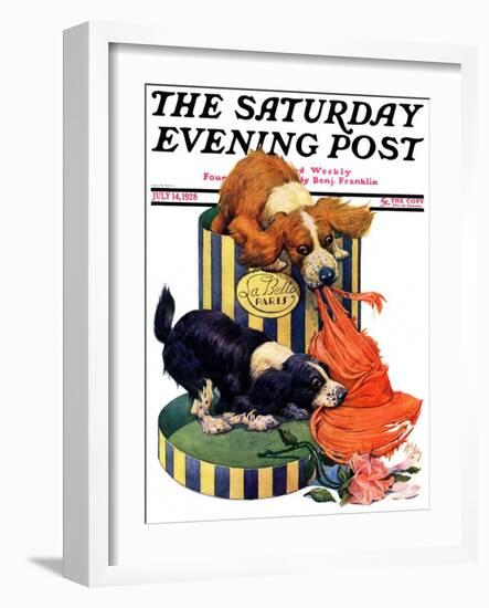 "Dogs Eating Hat," Saturday Evening Post Cover, July 14, 1928-Robert L. Dickey-Framed Giclee Print