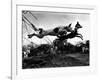 Dogs Leaping Over Wire Fence-Layne Kennedy-Framed Photographic Print