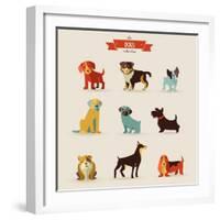 Dogs Vector Set of Icons and Illustrations-Marish-Framed Art Print