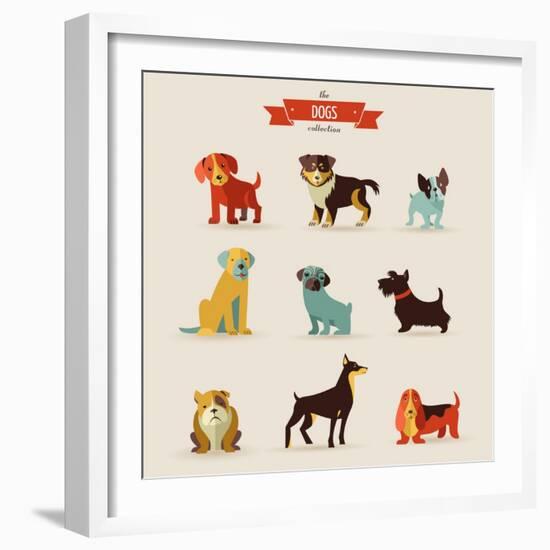 Dogs Vector Set of Icons and Illustrations-Marish-Framed Art Print