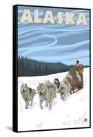 Dogsledding, Alaska-Lantern Press-Framed Stretched Canvas