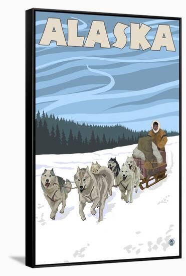 Dogsledding, Alaska-Lantern Press-Framed Stretched Canvas