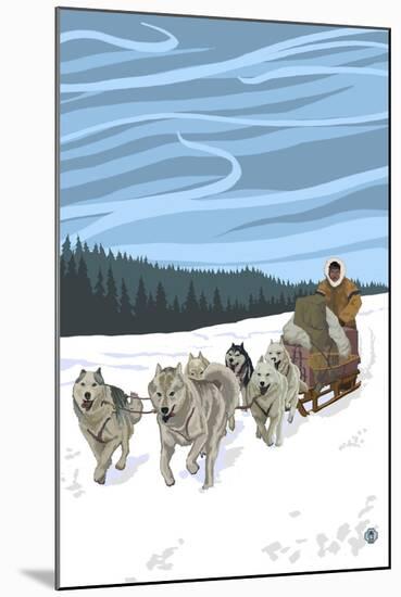 Dogsledding Scene-Lantern Press-Mounted Art Print