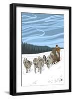 Dogsledding Scene-Lantern Press-Framed Art Print