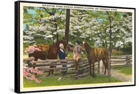 Dogwood Blossoms, Horses-null-Framed Stretched Canvas