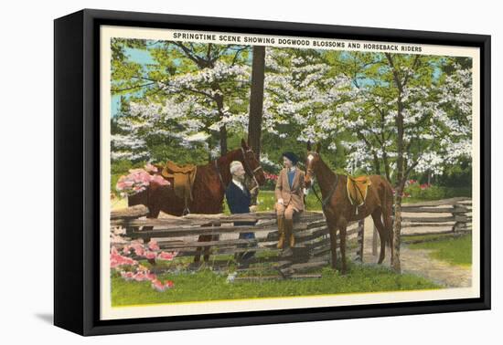 Dogwood Blossoms, Horses-null-Framed Stretched Canvas