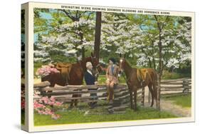 Dogwood Blossoms, Horses-null-Stretched Canvas