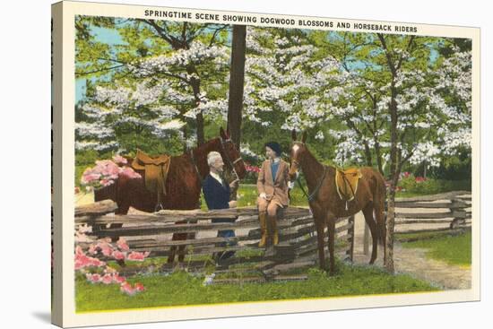 Dogwood Blossoms, Horses-null-Stretched Canvas