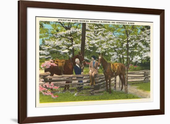 Dogwood Blossoms, Horses-null-Framed Art Print