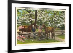 Dogwood Blossoms, Horses-null-Framed Art Print
