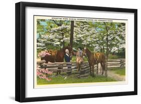 Dogwood Blossoms, Horses-null-Framed Art Print